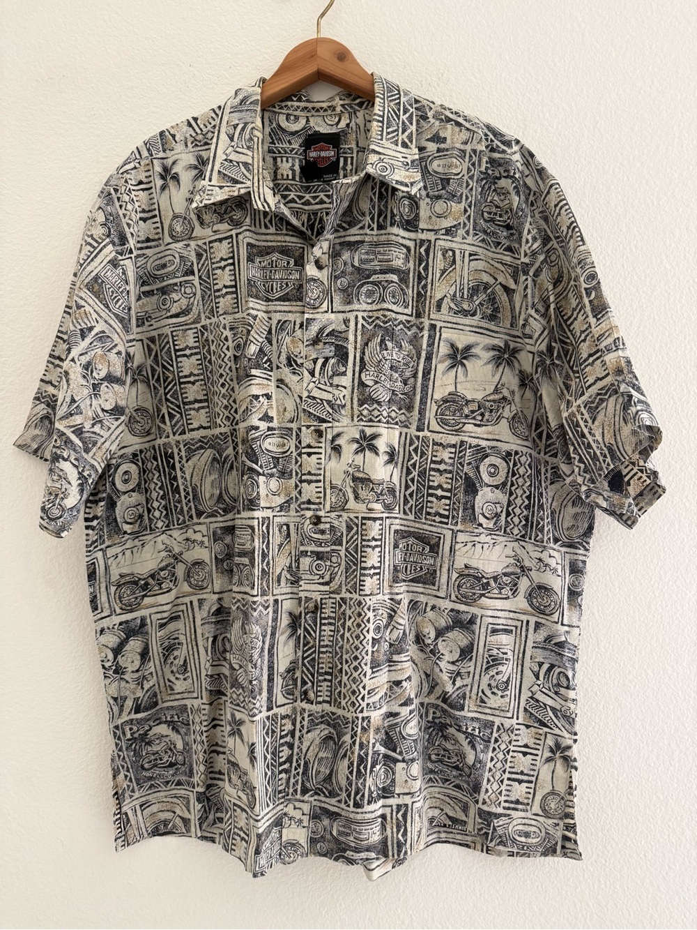 Vintage Harley Davidson Honolulu Hawaiian Tribal Short Sleeve Shirt Men's 3XL